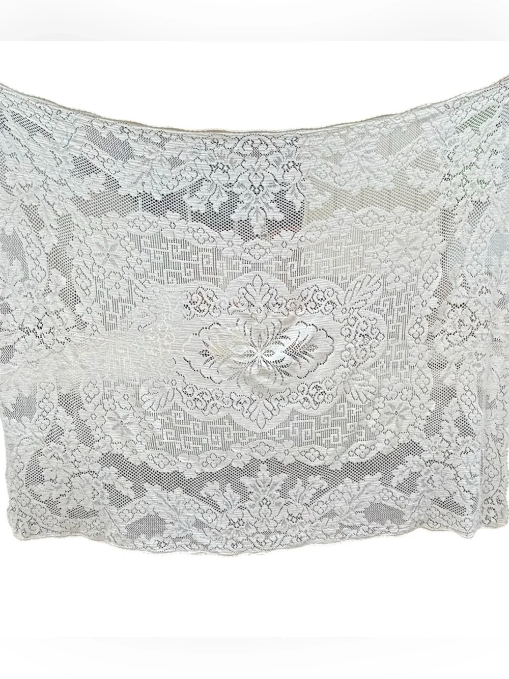 Vtg Quaker Lace Style Baroness Pattern Rectangular Tablecloth 70x52 White